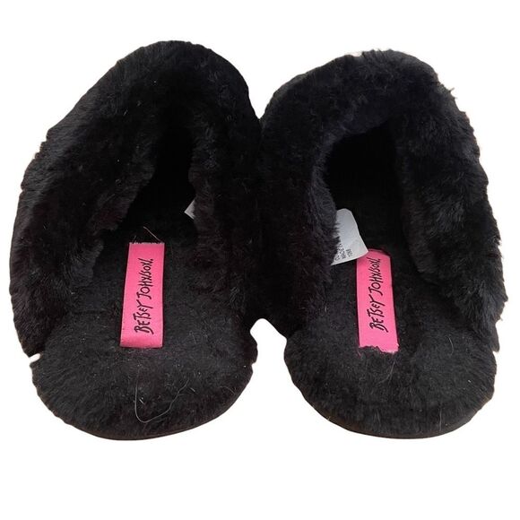 BETSEY Johnson Embroidered Eyelash Plush Slippers Black Size 7/8 - Picture 3 of 7